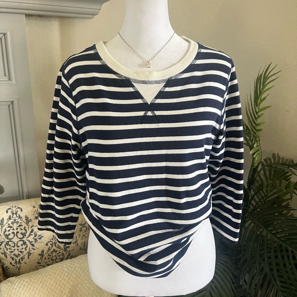 D&Co Active Striped Comfy Pullover 3/4 Sleeve Sweater Size XS